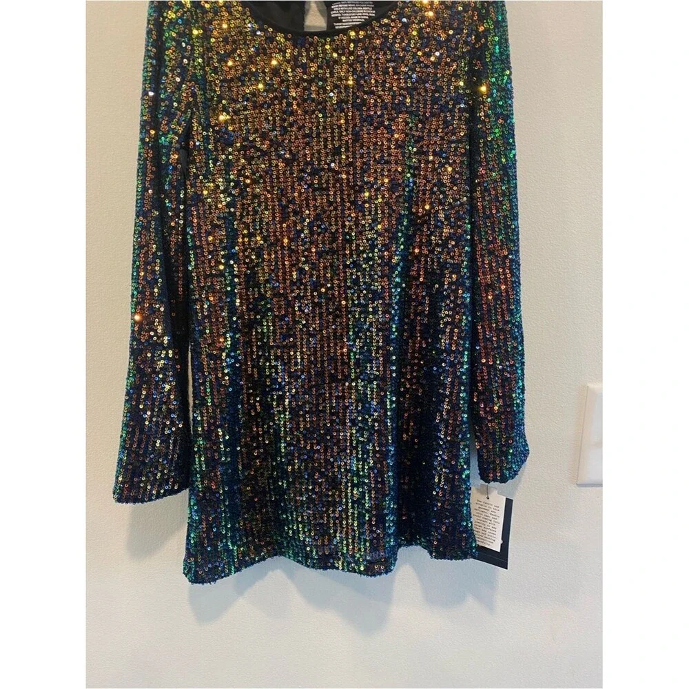 Art class girls sequin dress in size 6/7 long sleeve rainbow black party NEW